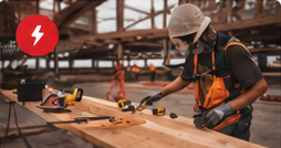Emergency roofing worker repairing storm damage on a home